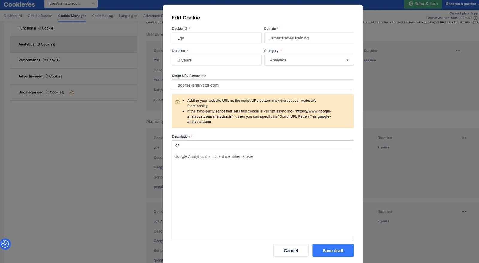 Optimising GDPR cookie settings in CookieYes